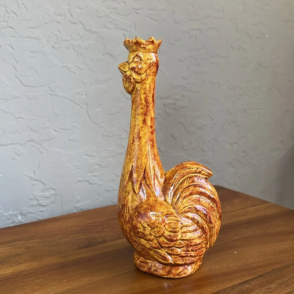 Vintage king rooster, long neck vase‎ cottage core